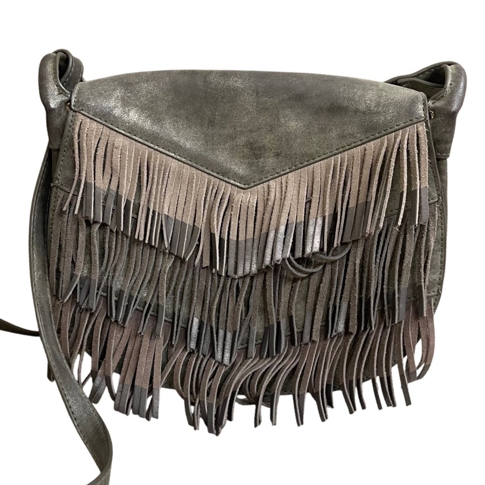 Steven by Steve Madden Metallic Gray Fringe Boho Crossbody‎ Bag Messenger Purse
